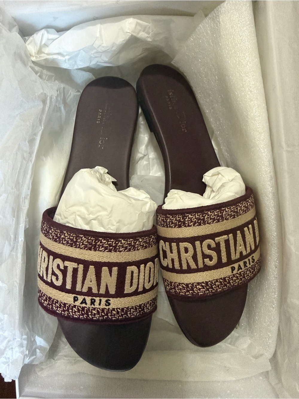 Dior Burgundy Logo Slide Sandals - Picture 5 of 6